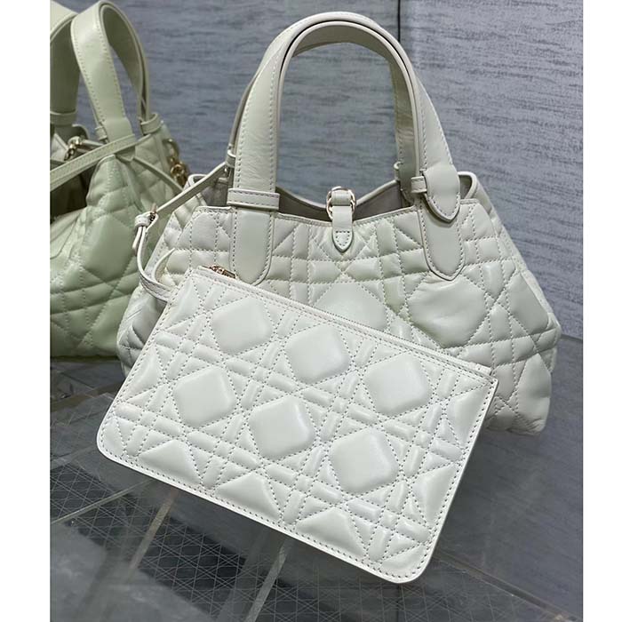 Dior Women CD Small Dior Toujours Bag Latte Macrocannage Calfskin Lock Strap Closures