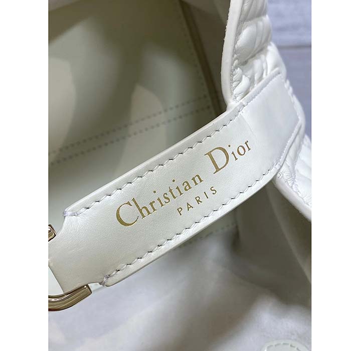 Dior Women CD Small Dior Toujours Bag Latte Macrocannage Calfskin Lock Strap Closures