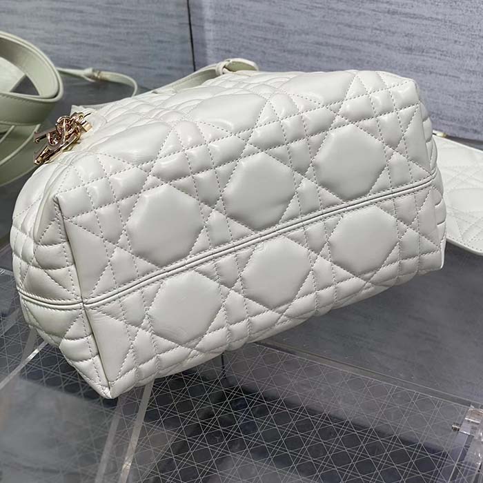 Dior Women CD Small Dior Toujours Bag Latte Macrocannage Calfskin Lock Strap Closures