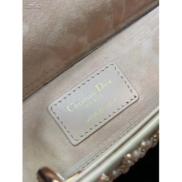 Dior Women CD Small Lady D-Joy Bag Rose Des Vents Cannage Calfskin Embroidered Resin Pearls