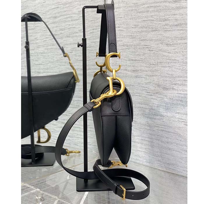 Dior Women Saddle Bag Strap Black Grained Calfskin CD Signature Interior Back Pocket