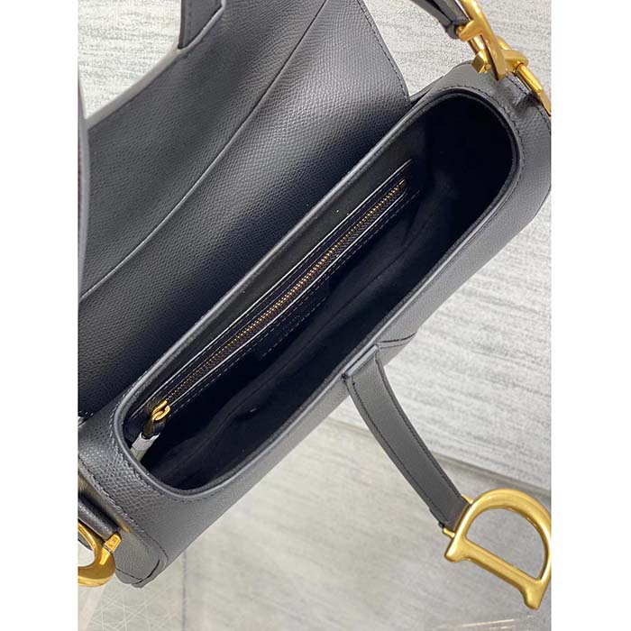 Dior Women Saddle Bag Strap Black Grained Calfskin CD Signature Interior Back Pocket