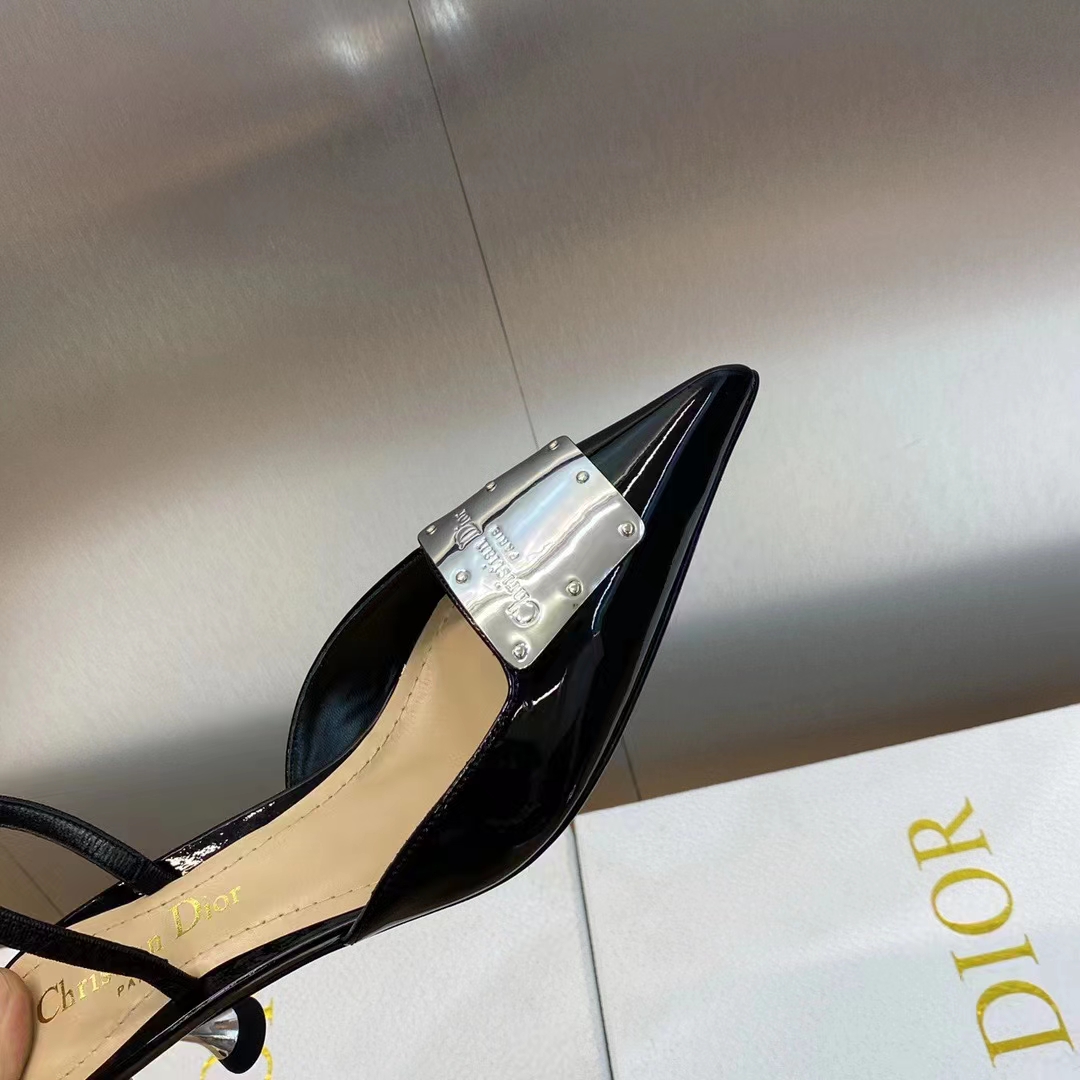 Dior Women Shoes CD La Parisienne Dior Slingback Pump Black Patent Calfskin