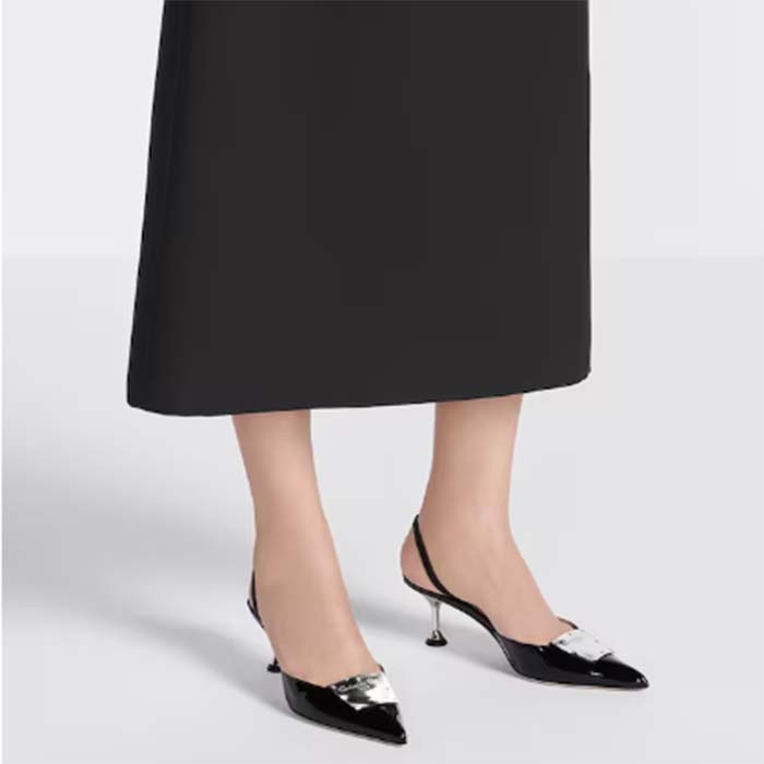 Dior Women Shoes CD La Parisienne Dior Slingback Pump Black Patent Calfskin