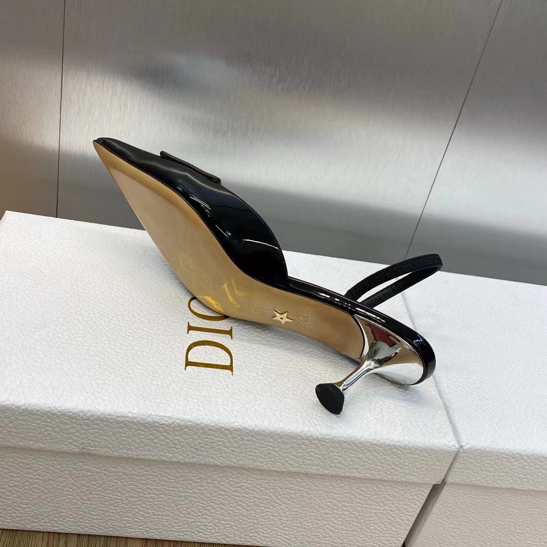 Dior Women Shoes CD La Parisienne Dior Slingback Pump Black Patent Calfskin