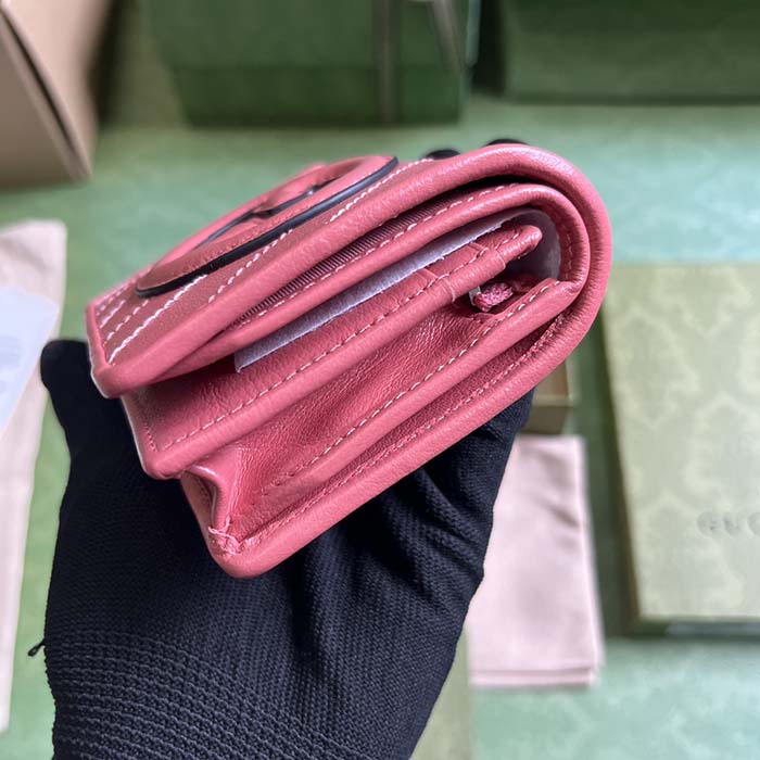 G*u*i gg unisex blondie card case wallet pink leather taffeta lining round interlocking g