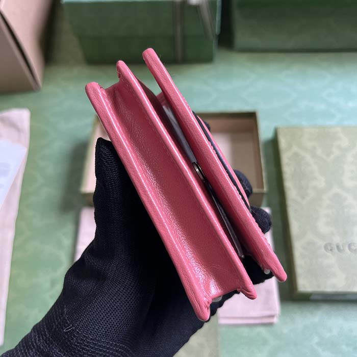 G*u*i gg unisex blondie card case wallet pink leather taffeta lining round interlocking g