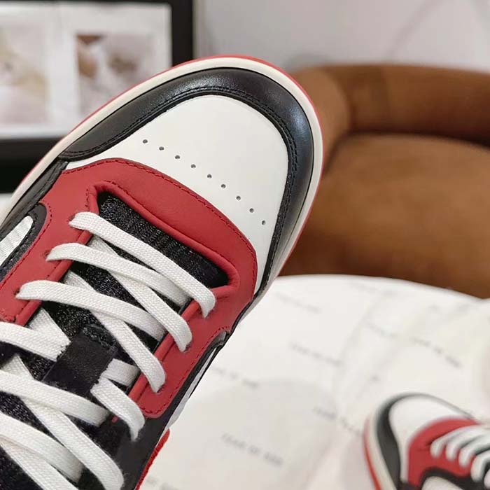 G*u*i gg unisex mac80 sneaker black red leather white fabric interlocking g embroidery round toe rubber