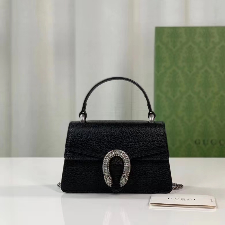 G*u*i gg women dionysus mini top handle bag black crystal hardware tiger head closure