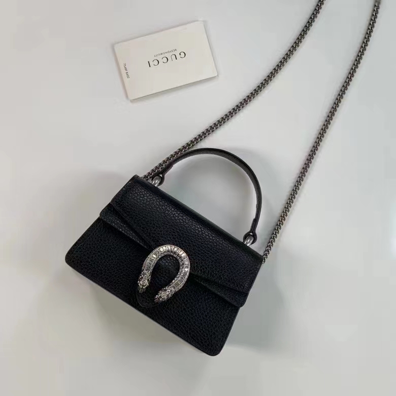 G*u*i gg women dionysus mini top handle bag black crystal hardware tiger head closure