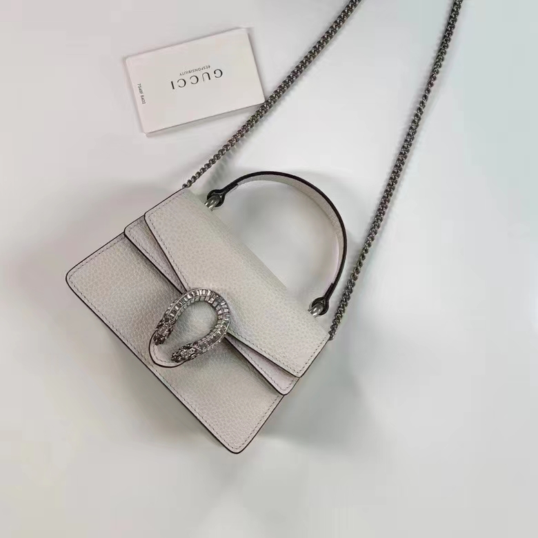 G*u*i gg women dionysus mini top handle bag white leather crystal hardware tiger head closure