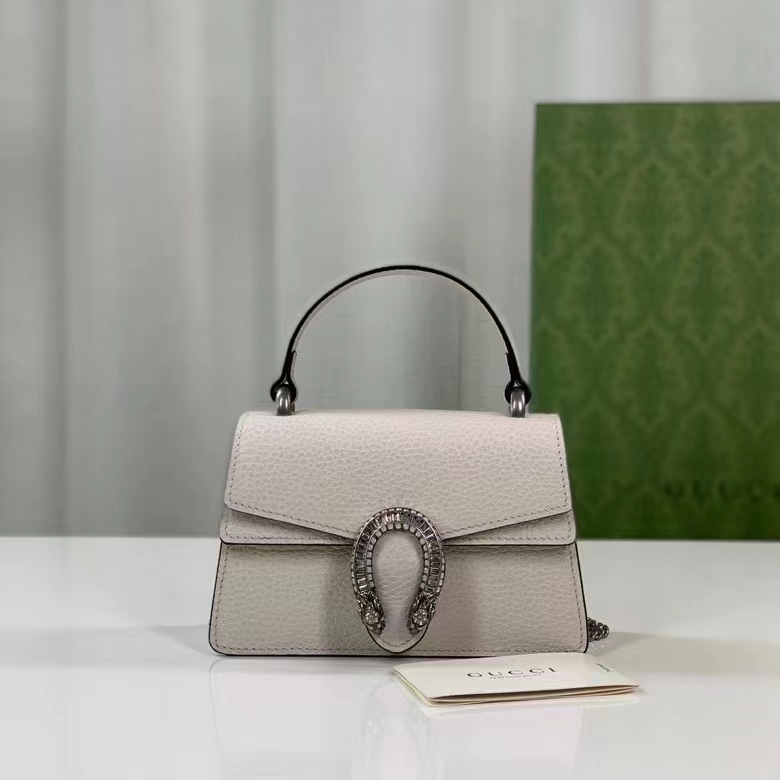 G*u*i gg women dionysus mini top handle bag white leather crystal hardware tiger head closure