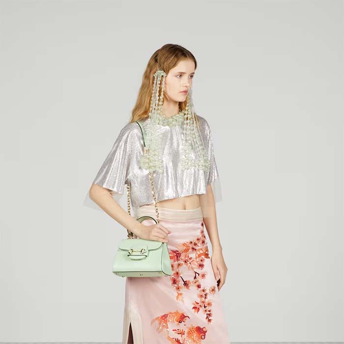 G*u*i gg women horsebit 1955 mini bag top handle bag light green leather