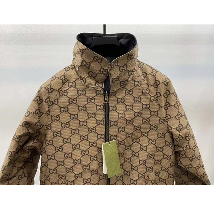 G*u*i women reversible poplin jacket black polyester piping green red beige ebony gg canvas