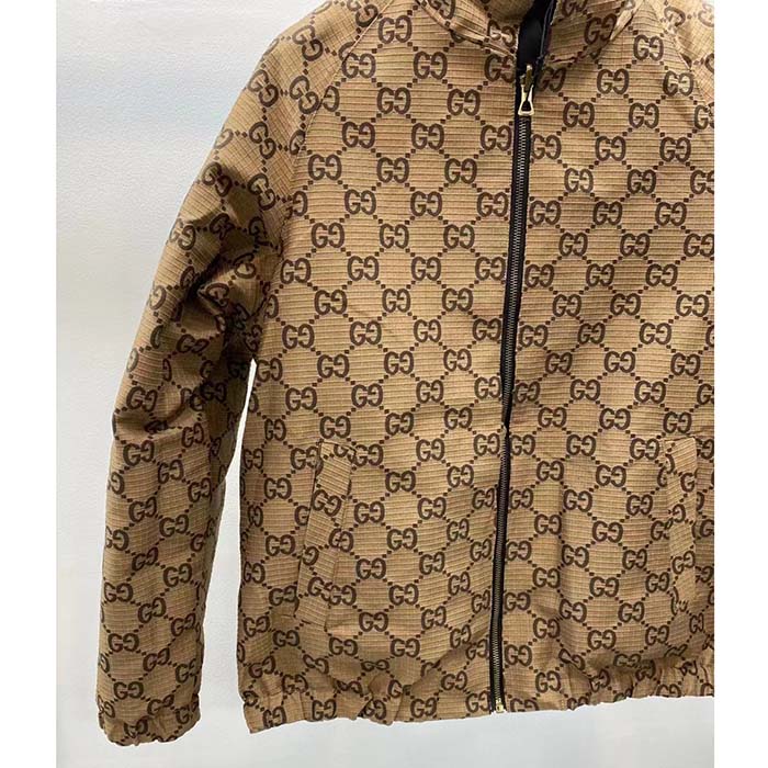 G*u*i women reversible poplin jacket black polyester piping green red beige ebony gg canvas