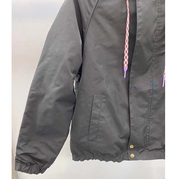 G*u*i women reversible poplin jacket black polyester piping green red beige ebony gg canvas