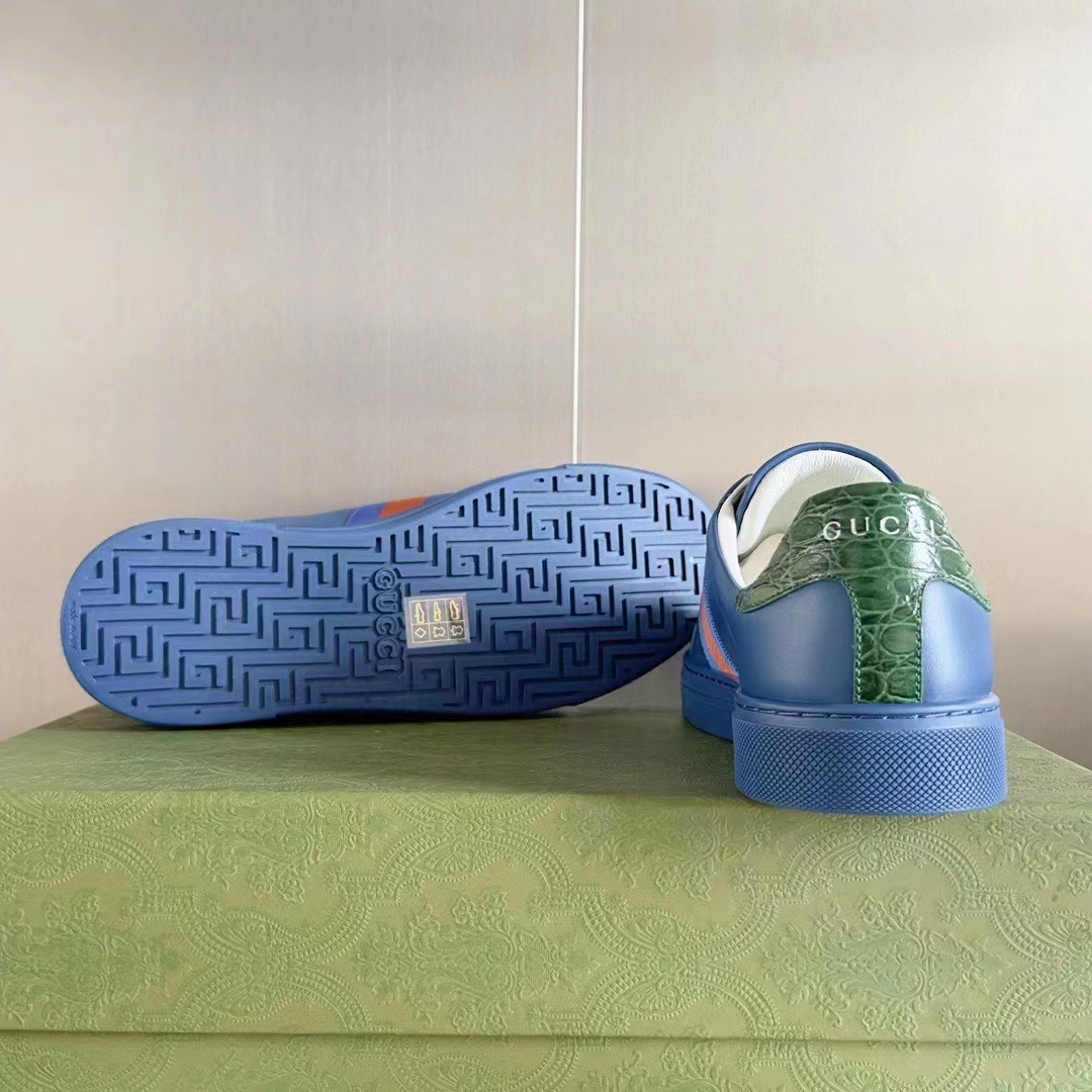 G*u*i unisex ace gg crystal canvas sneaker blue green red web rubber low heel