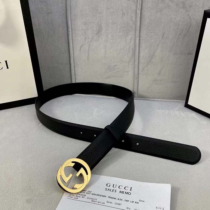 G*u*i unisex gg blondie belt black leather round interlocking g buckle 3 cm width