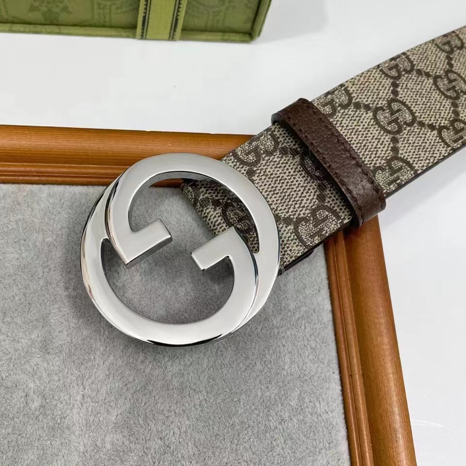 G*u*i unisex gg blondie belt round interlocking g buckle beige ebony supreme canvas