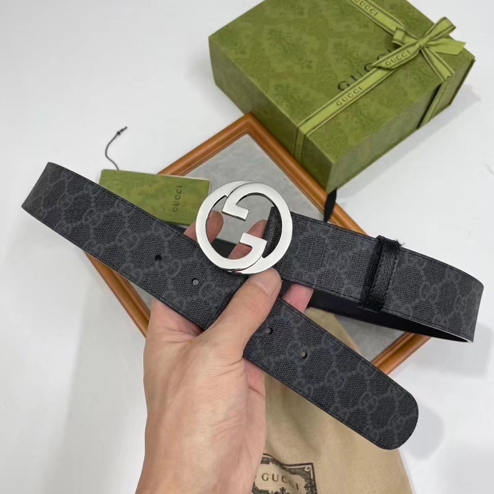 G*u*i unisex gg blondie belt round interlocking g buckle black gg supreme canvas