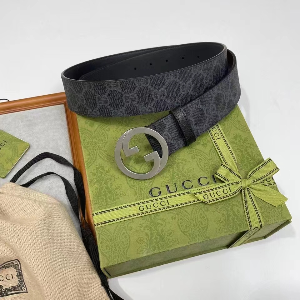 G*u*i unisex gg blondie belt round interlocking g buckle black gg supreme canvas