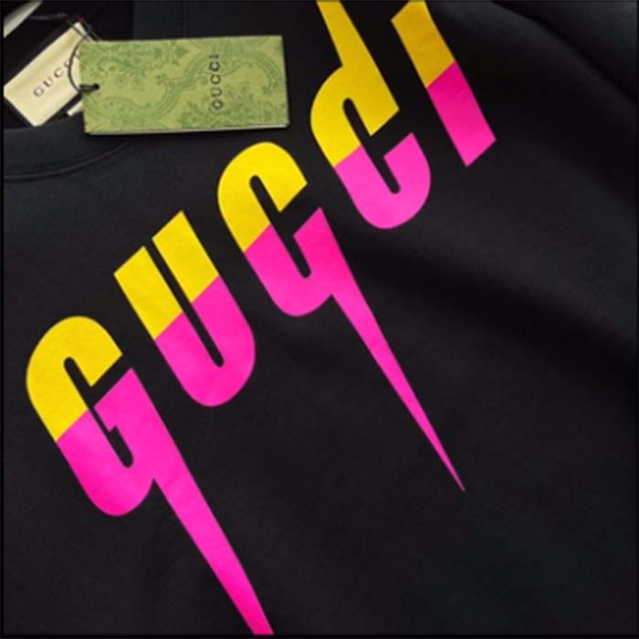 G*u*i men gg cotton jersey printed sweatshirt black felted blade print crewneck long sleeves
