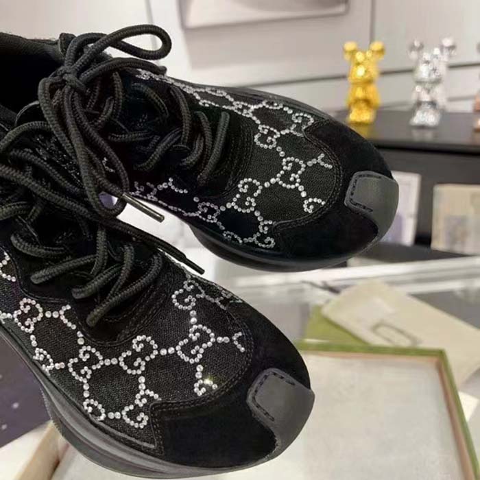 G*u*i unisex gg G*u*i run gg crystal mesh sneaker black suede mid 6 cm heel