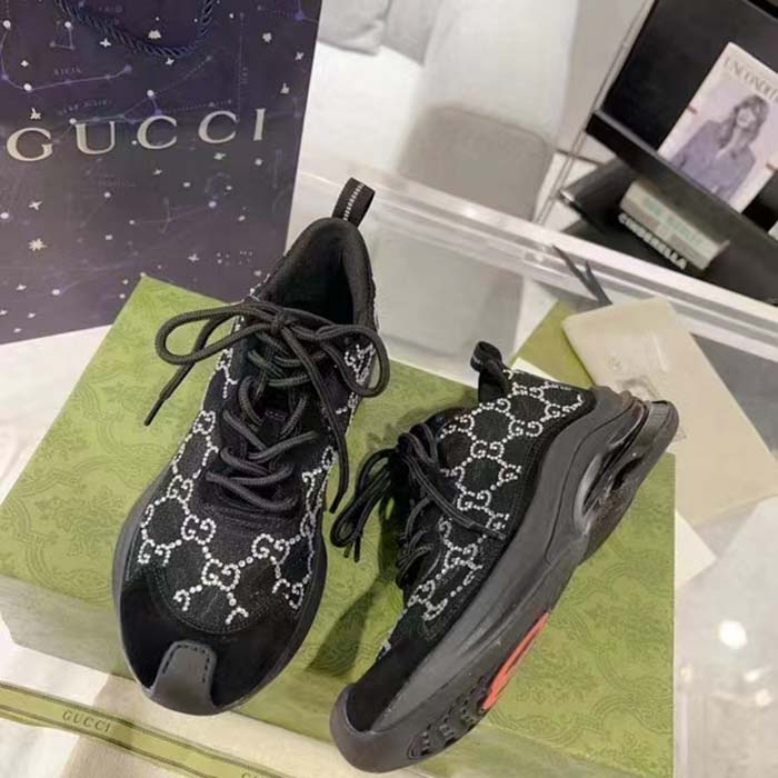 G*u*i unisex gg G*u*i run gg crystal mesh sneaker black suede mid 6 cm heel