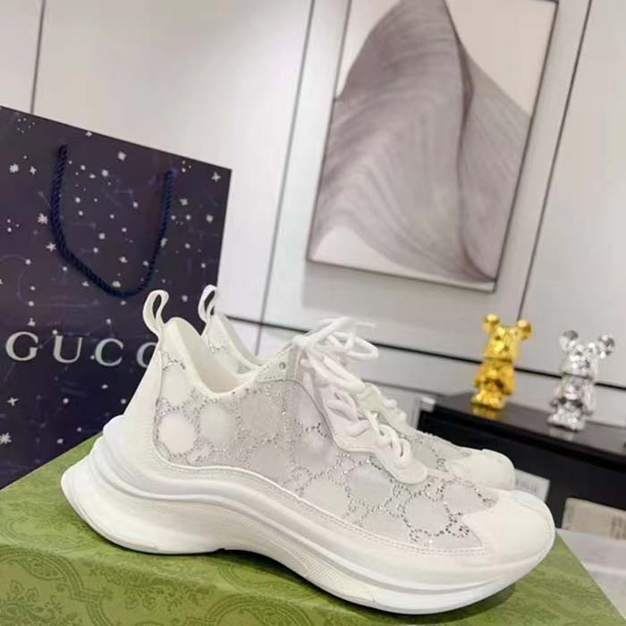 G*u*i unisex gg G*u*i run gg crystal mesh sneaker white suede mid 6 cm heel