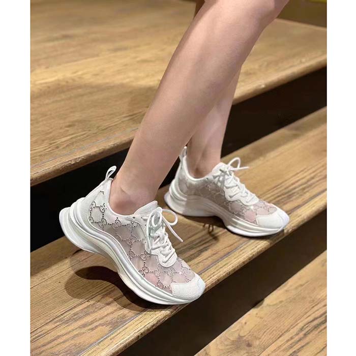 G*u*i unisex gg G*u*i run gg crystal mesh sneaker white suede mid 6 cm heel