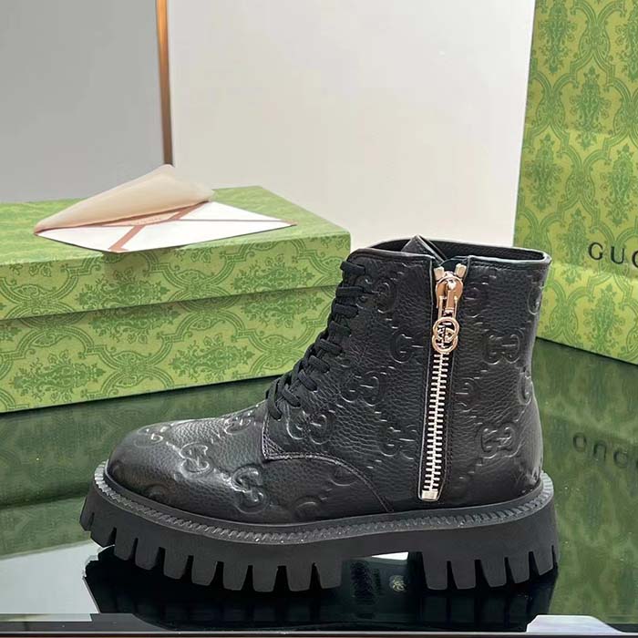 G*u*i unisex gg leather boots rubber lug sole lace-up interlocking g flats