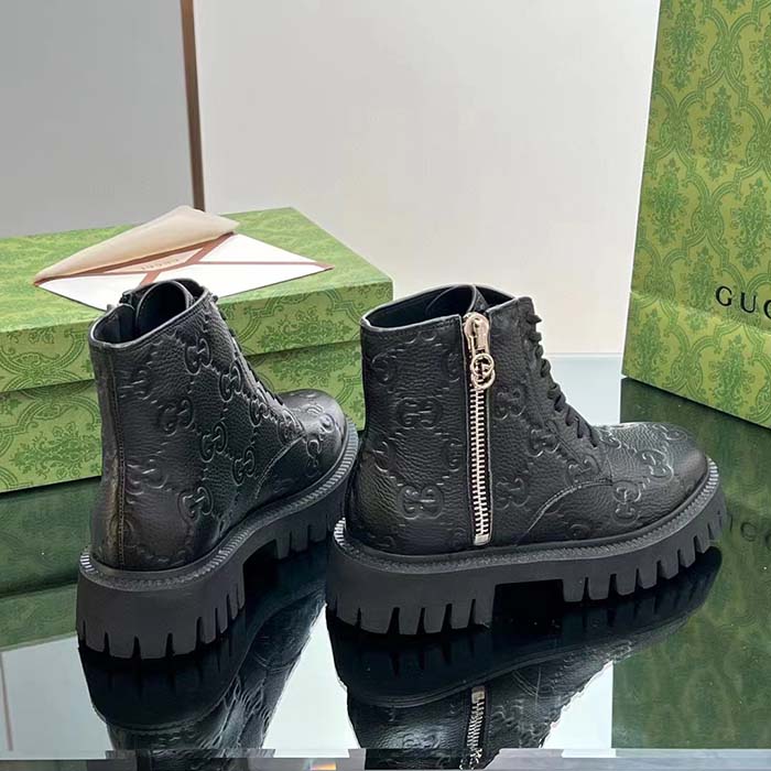 G*u*i unisex gg leather boots rubber lug sole lace-up interlocking g flats