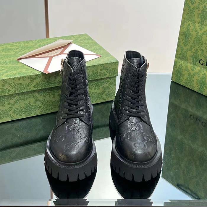 G*u*i unisex gg leather boots rubber lug sole lace-up interlocking g flats
