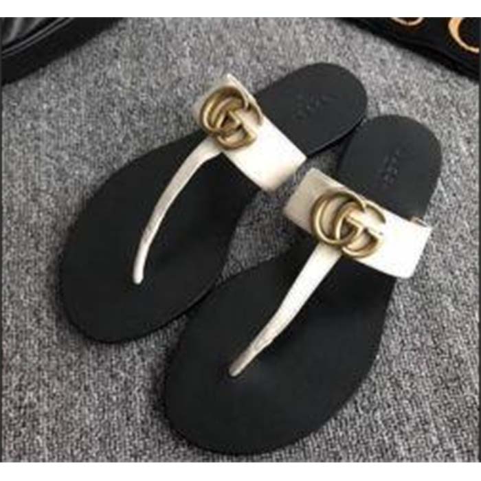 G*u*i unisex gg leather thong sandal double g white leather interlocking g flat