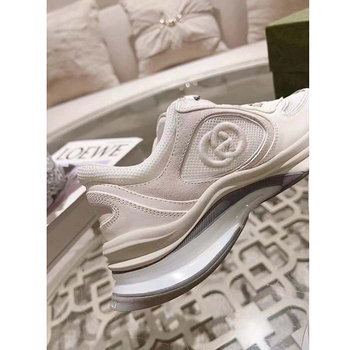 G*u*i unisex gg run sneaker white suede interlocking g bi-color rubber lace-up low-heel