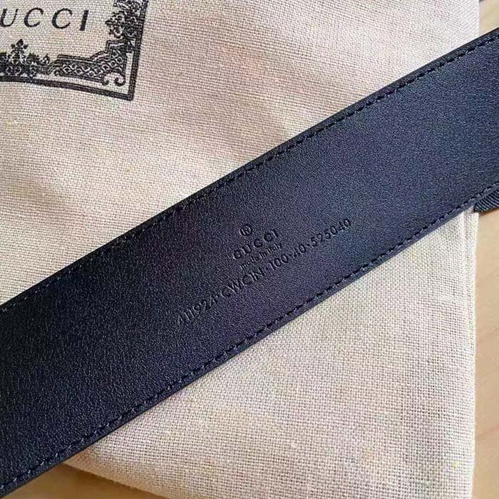 G*u*i unisex gg signature leather belt black interlocking g buckle 3.8 cm width