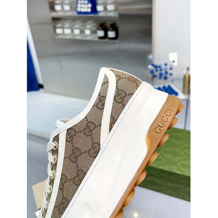 G*u*i unisex gg sneaker beige ebony original gg canvas rubber sole interlocking g flat