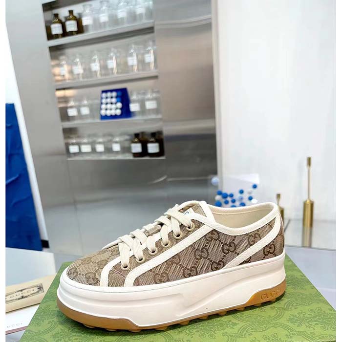 G*u*i unisex gg sneaker beige ebony original gg canvas rubber sole interlocking g flat