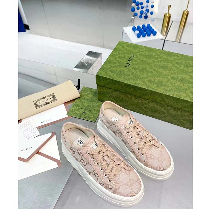 G*u*i unisex gg sneaker pink original gg canvas rubber sole interlocking g flat