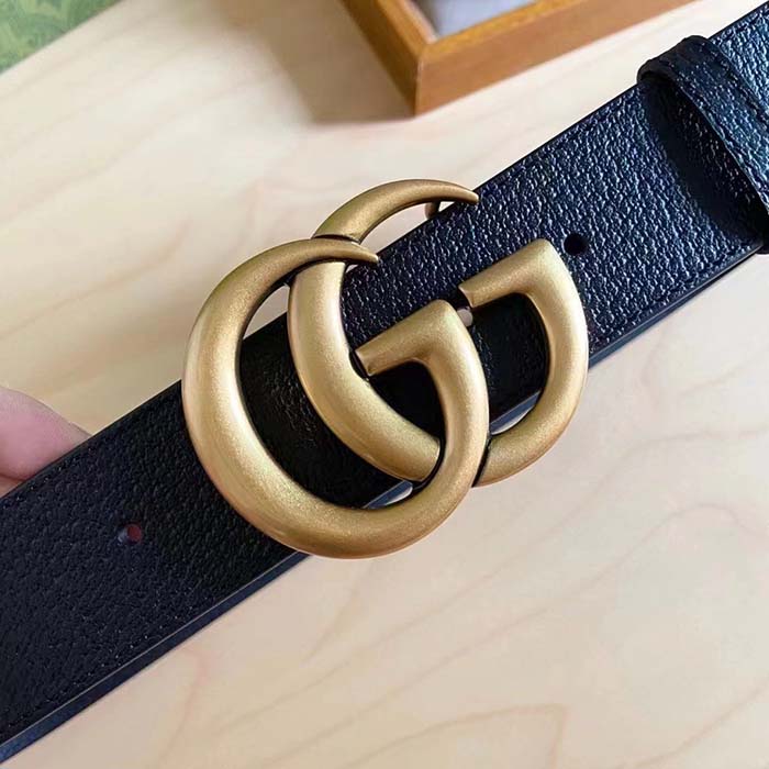 G*u*i unisex gg wide leather belt double g buckle 3.8 cm width black metal-free tanned