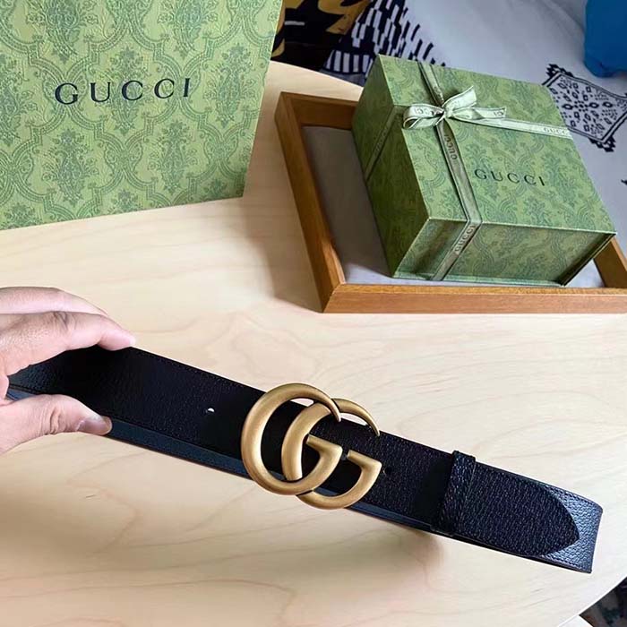 G*u*i unisex gg wide leather belt double g buckle 3.8 cm width black metal-free tanned
