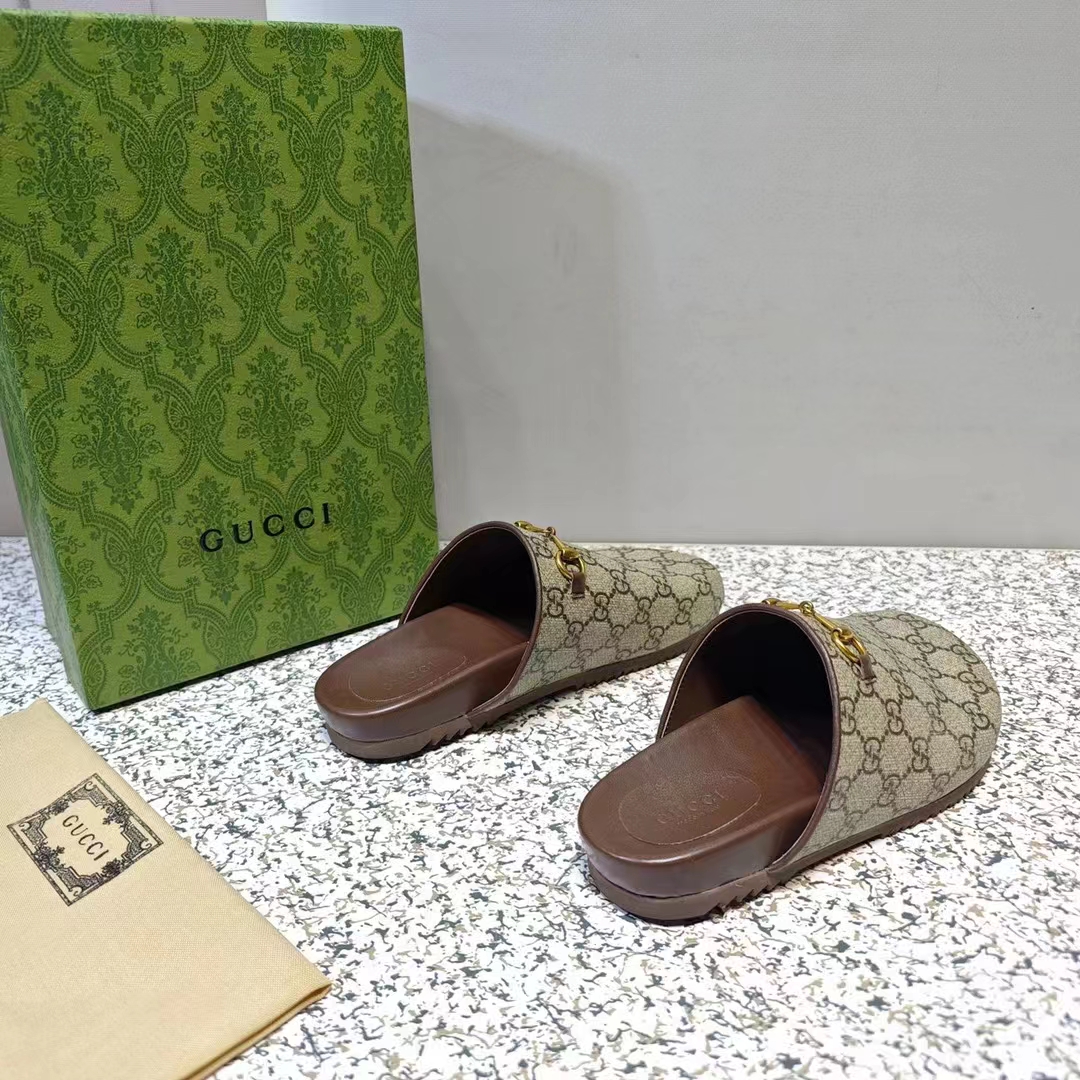 G*u*i unisex horsebit slipper beige ebony gg supreme leather horsebit flat 1 cm heel