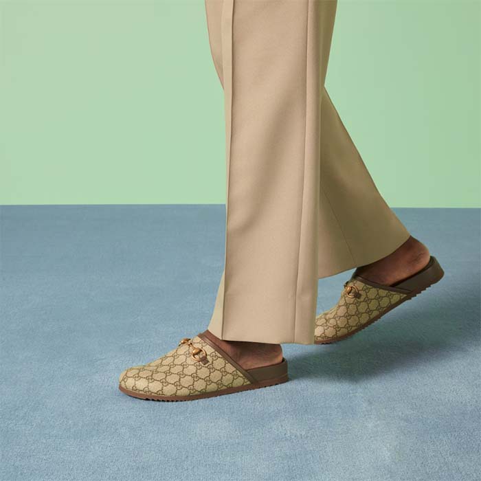 G*u*i unisex horsebit slipper beige ebony gg supreme leather horsebit flat 1 cm heel