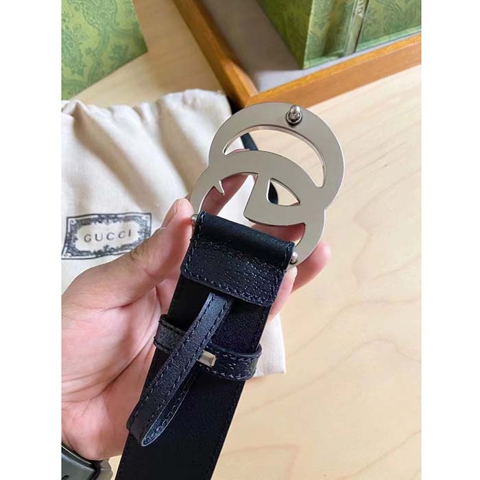 G*u*i unisex marmont belt maxi gg canvas black double g buckle 3.8 cm width