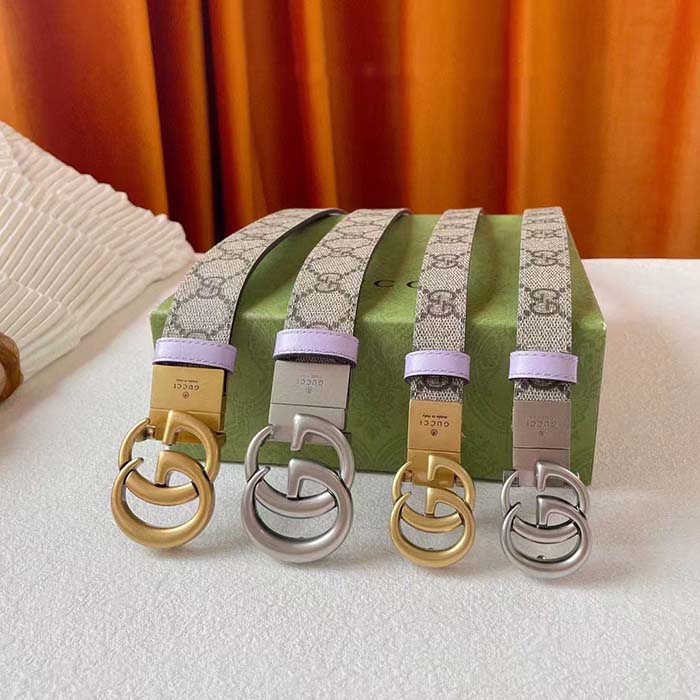 G*u*i unisex marmont reversible thin belt beige ebony gg supreme canvas purple leather