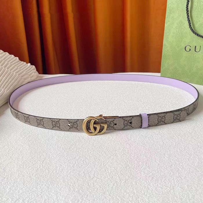 G*u*i unisex marmont reversible thin belt beige ebony gg supreme canvas purple leather
