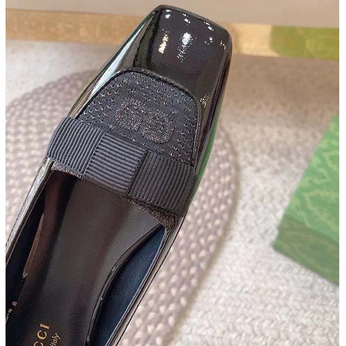 G*u*i women ballet flats gg canvas black patent leather bow sole square toe