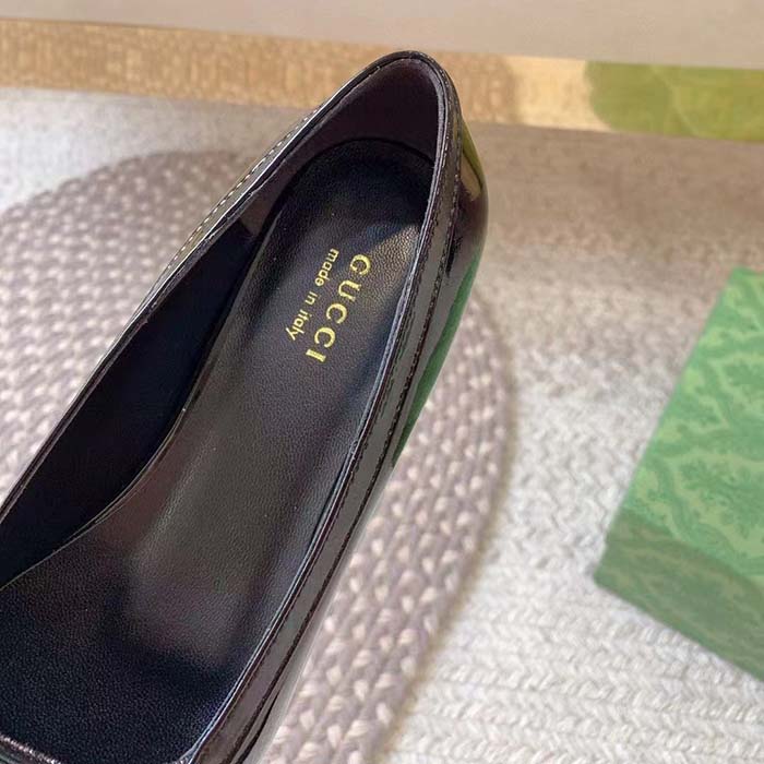 G*u*i women ballet flats gg canvas black patent leather bow sole square toe