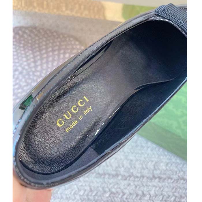 G*u*i women ballet flats gg canvas black patent leather bow sole square toe