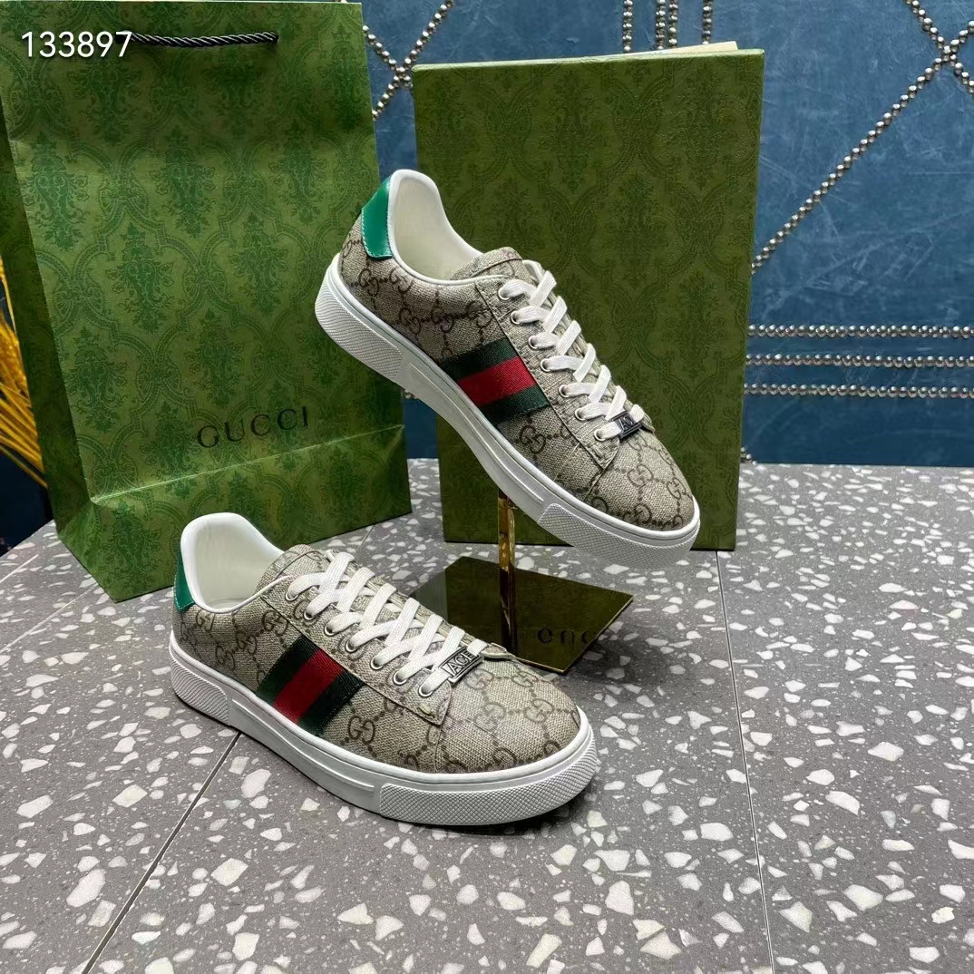 G*u*i unisex gg ace sneaker web beige ebony gg supreme rubber low-heel